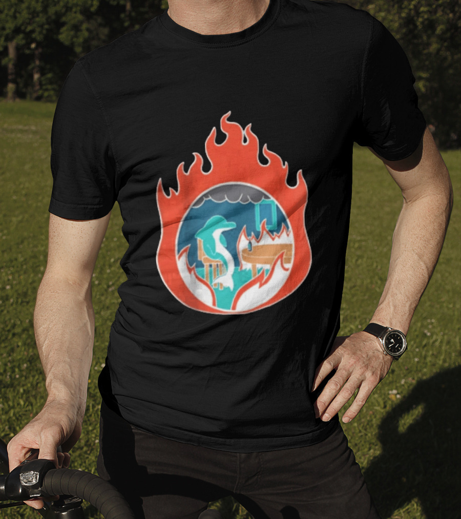 Dolphin Surrounded By Flames In Burning Room Scene T-Shirt