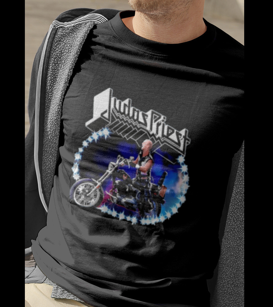 Judas Priest Rob Halford Motorcycle Star Lights T-Shirt