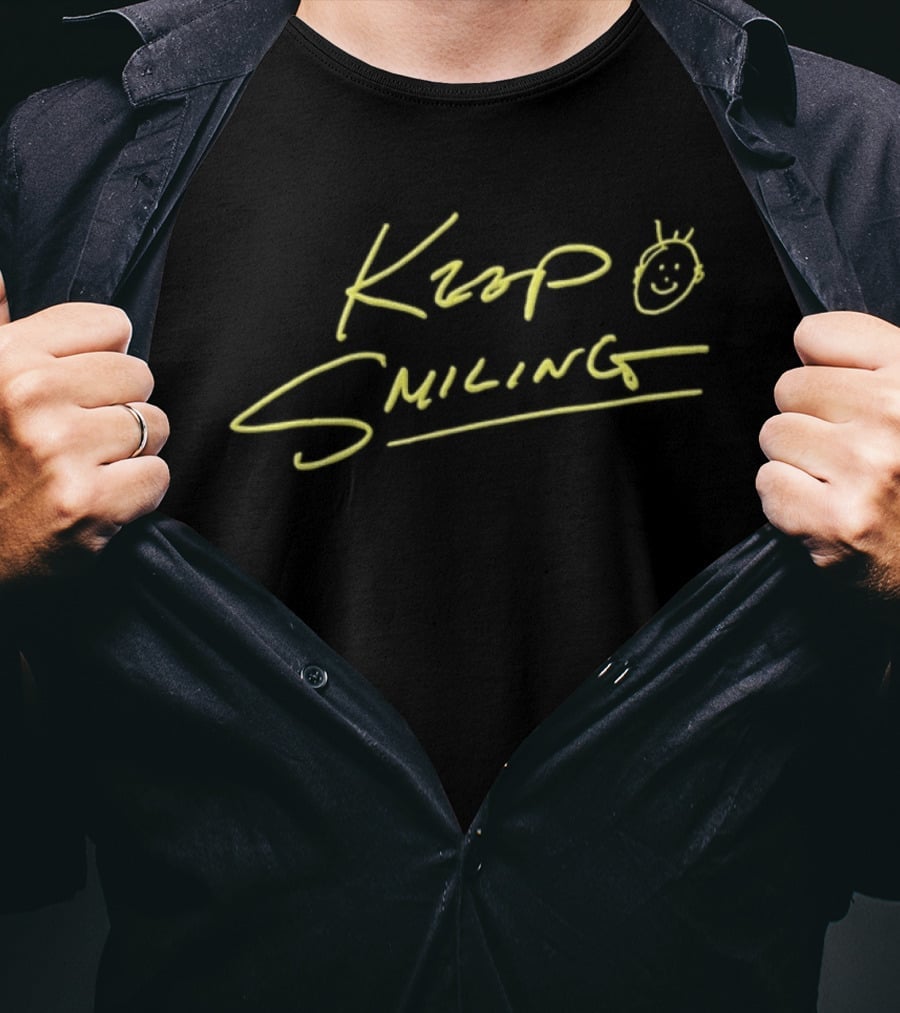 Ke Huy Quan Keep Smiling Handwritten Yellow Text With Smiley Face T-Shirt