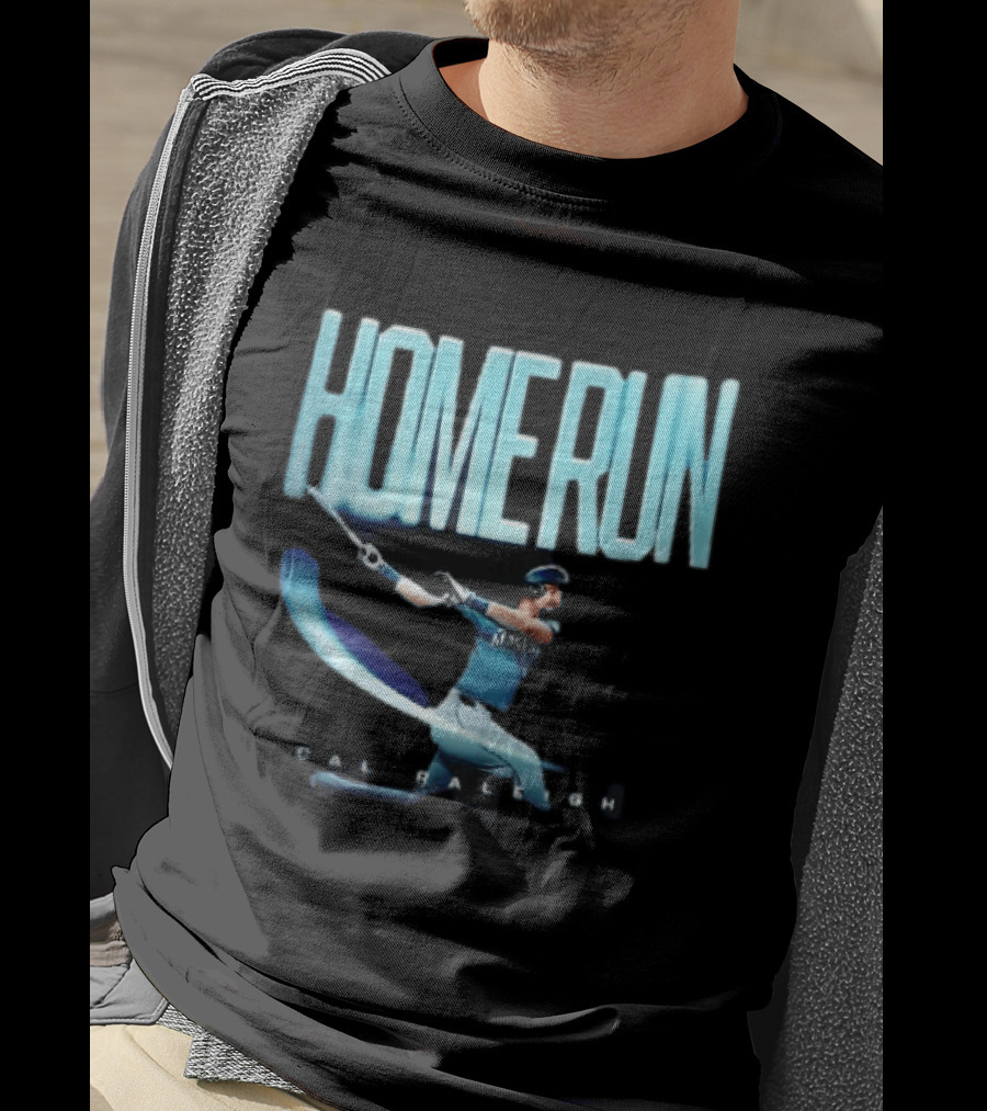 Seattle Mariners Cal Raleigh Home Run Batter Swinging Light Trail T-Shirt