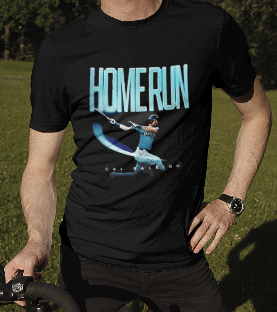 Seattle Mariners Cal Raleigh Home Run Batter Swinging Light Trail T-Shirt