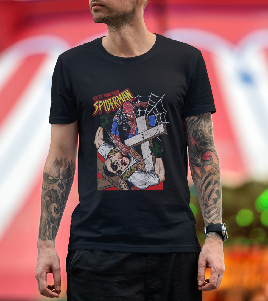 Anti Racist Spider Man Punches Nazi Swastika Website T-Shirt