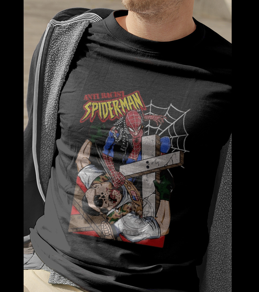 Anti Racist Spider Man Punches Nazi Swastika Website T-Shirt