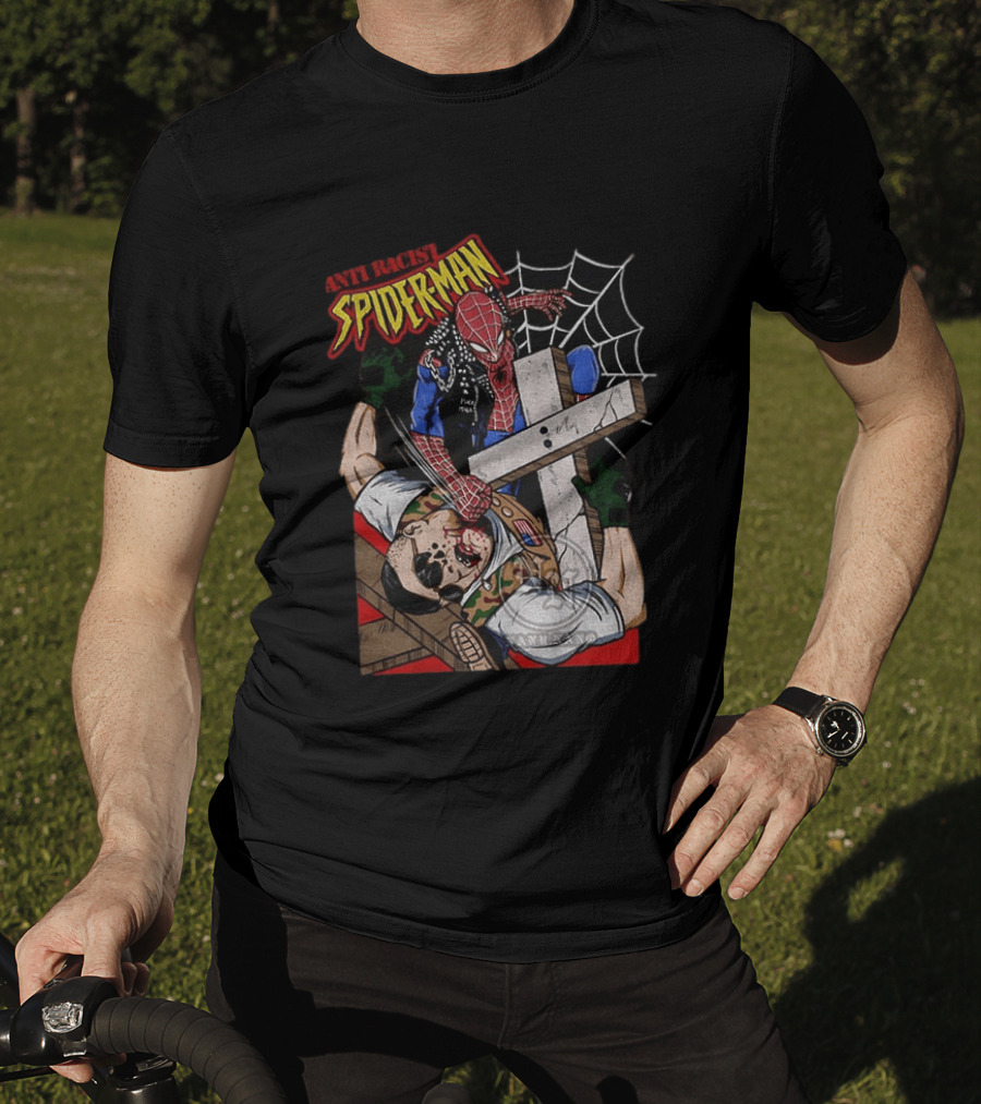 Anti Racist Spider Man Punches Nazi Swastika Website T-Shirt