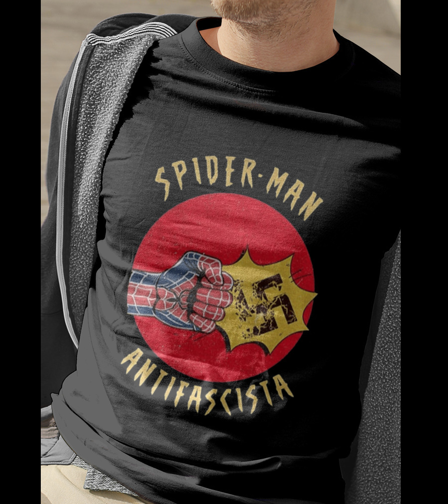 Spider Man Antifascista Punch Kapow Comic Book T-Shirt
