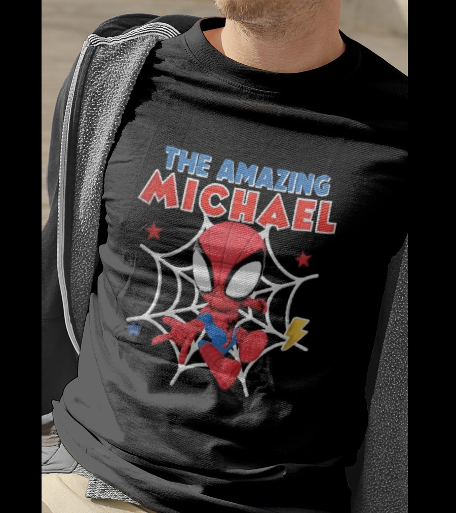 The Amazing Michael Spider Man Cartoon Web Stars Lightning Bolt T-Shirt