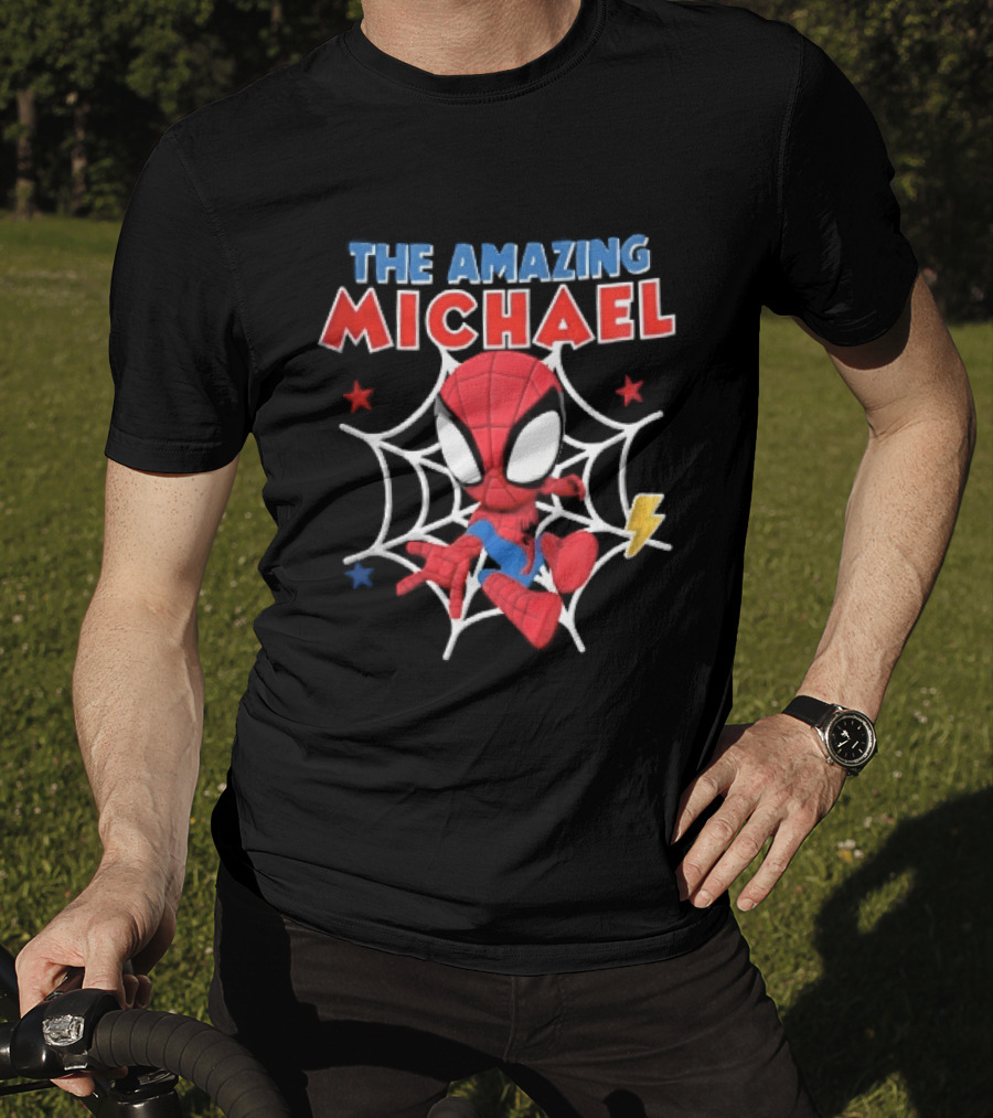 The Amazing Michael Spider Man Cartoon Web Stars Lightning Bolt T-Shirt