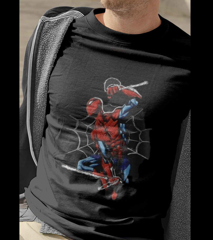 Spider Man Web Swinging Pose Comic Book Line Art Classic Marvel Superhero T-Shirt