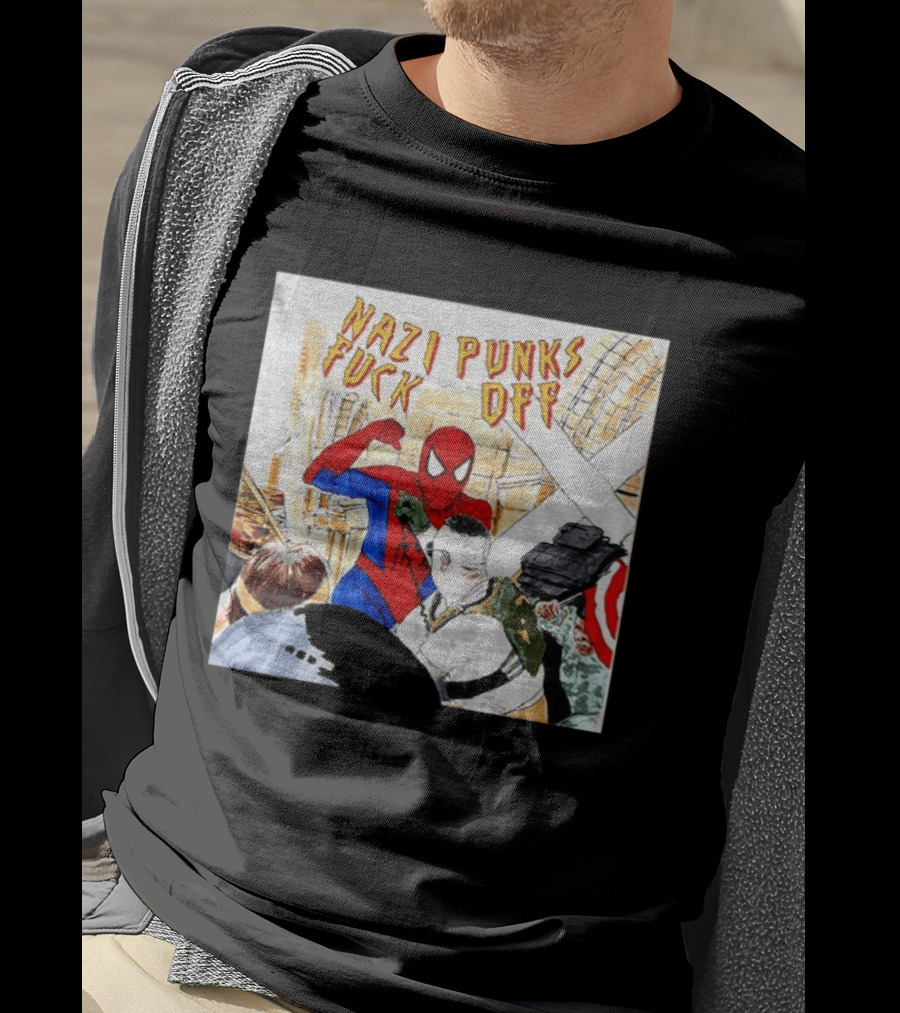 Nazi Punks Fuck Off Spiderman Characters Beating Minneapolis Police Pointing Meme T-Shirt