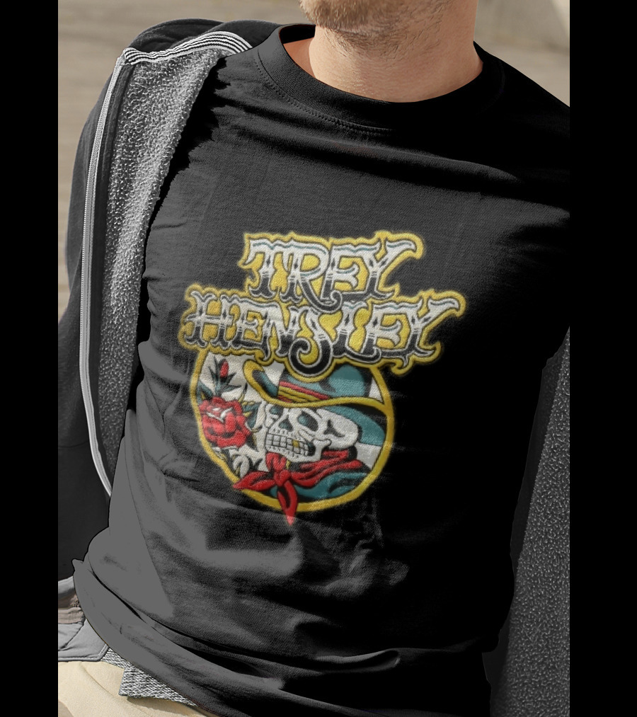 Trey Hensley Skeleton Cowboy Red Rose Traditional Tattoo T-Shirt