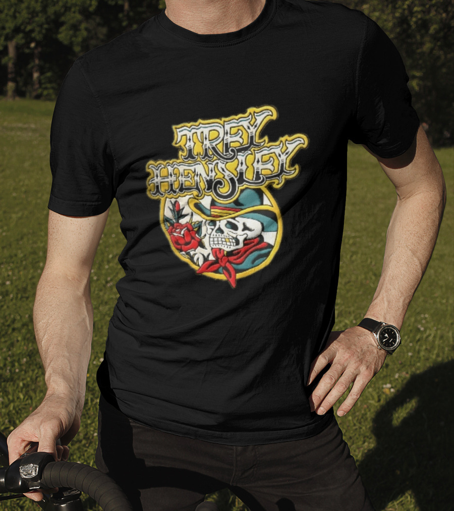 Trey Hensley Skeleton Cowboy Red Rose Traditional Tattoo T-Shirt