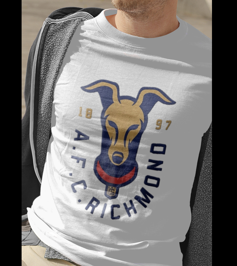 AFC Richmond 1897 Blue And Gold Greyhound Dog Head With Red Collar T-Shirt