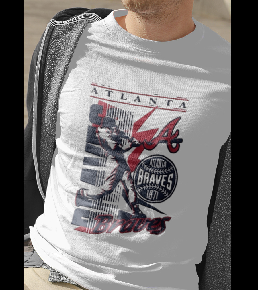 Atlanta Braves 1871 Baseball Batter Swinging Red Lightning Classic MLB T-Shirt