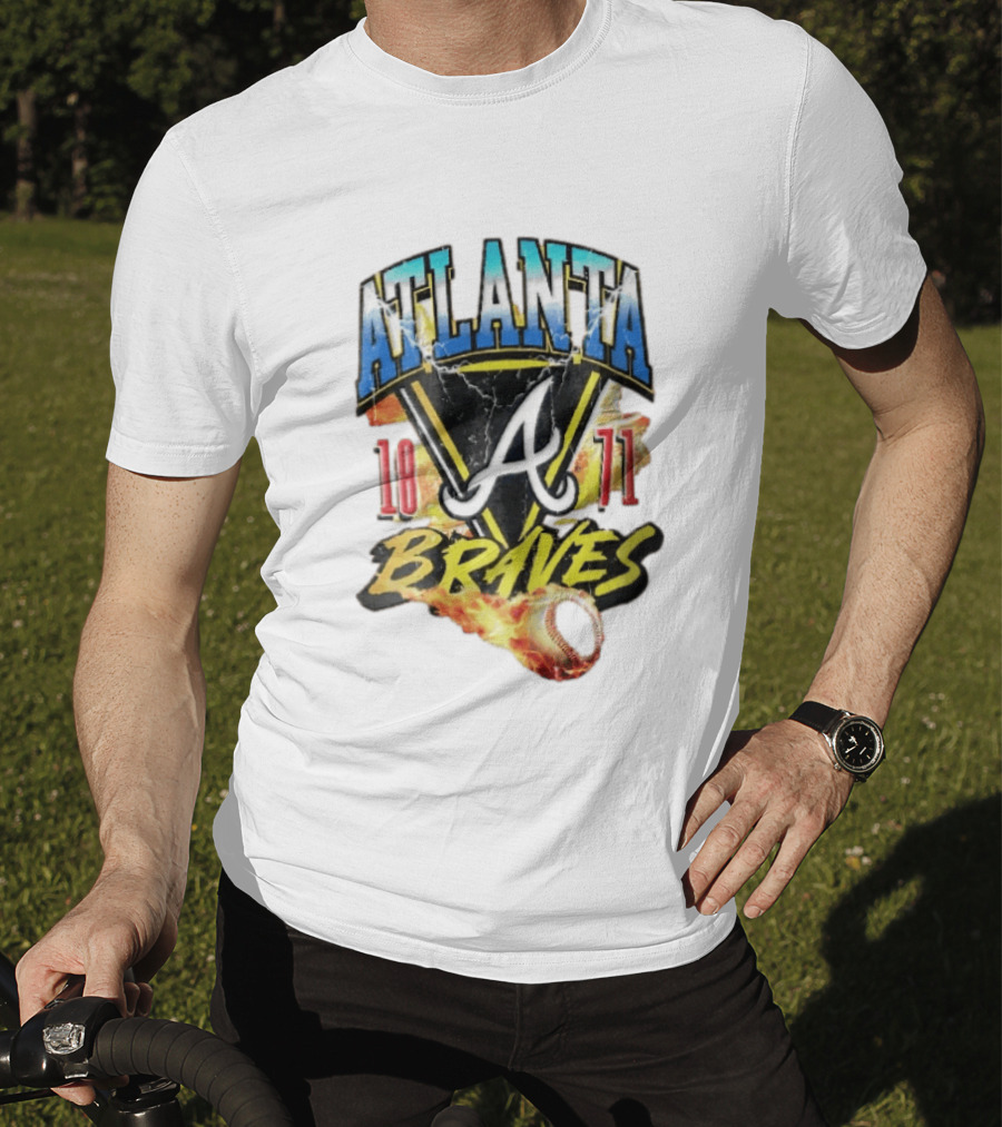 Atlanta Braves 1871 Vintage Flaming Baseball Lightning Triangle T-Shirt