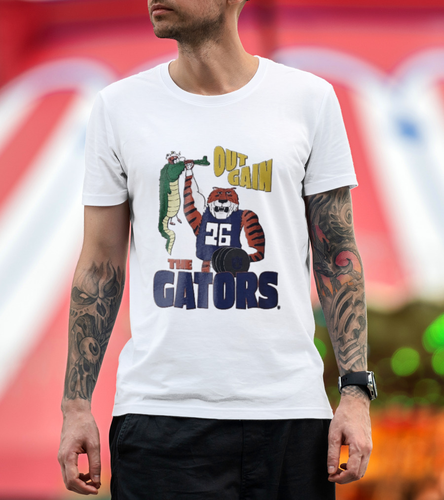 Auburn Tigers Out Gain The Gators Cartoon Weightlifting Alligator NCAA T-Shirt