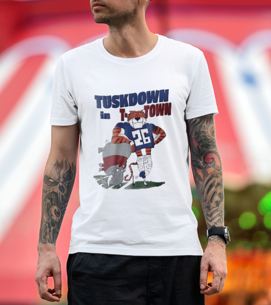 Tuskdown In Town Auburn Tigers NCAA Cartoon Elephant T-Shirt