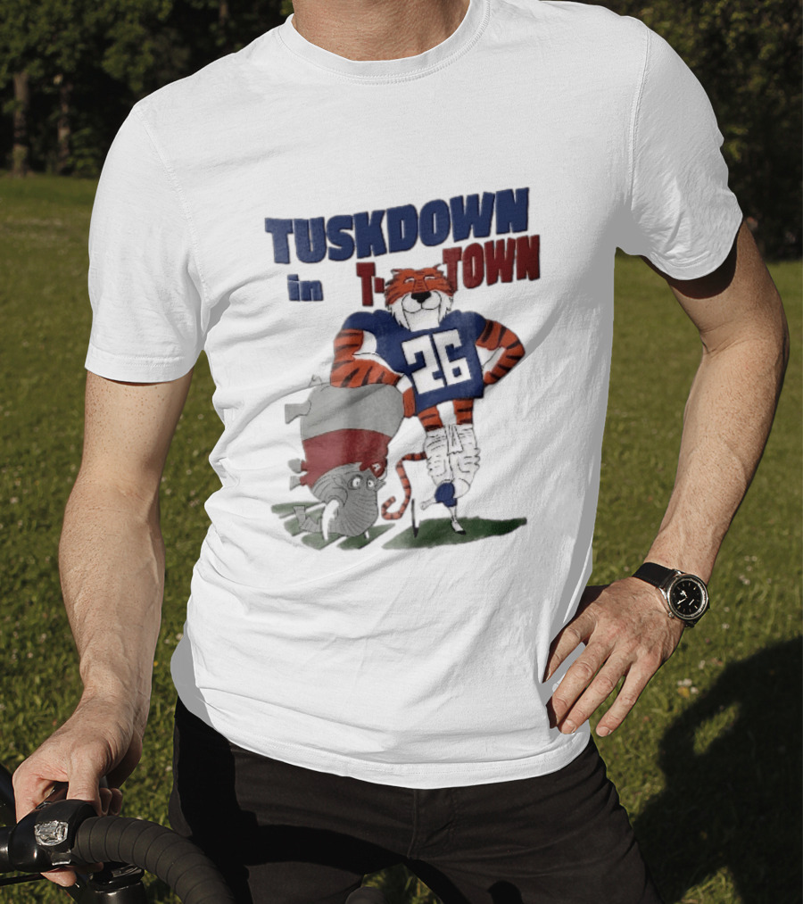 Tuskdown In Town Auburn Tigers NCAA Cartoon Elephant T-Shirt