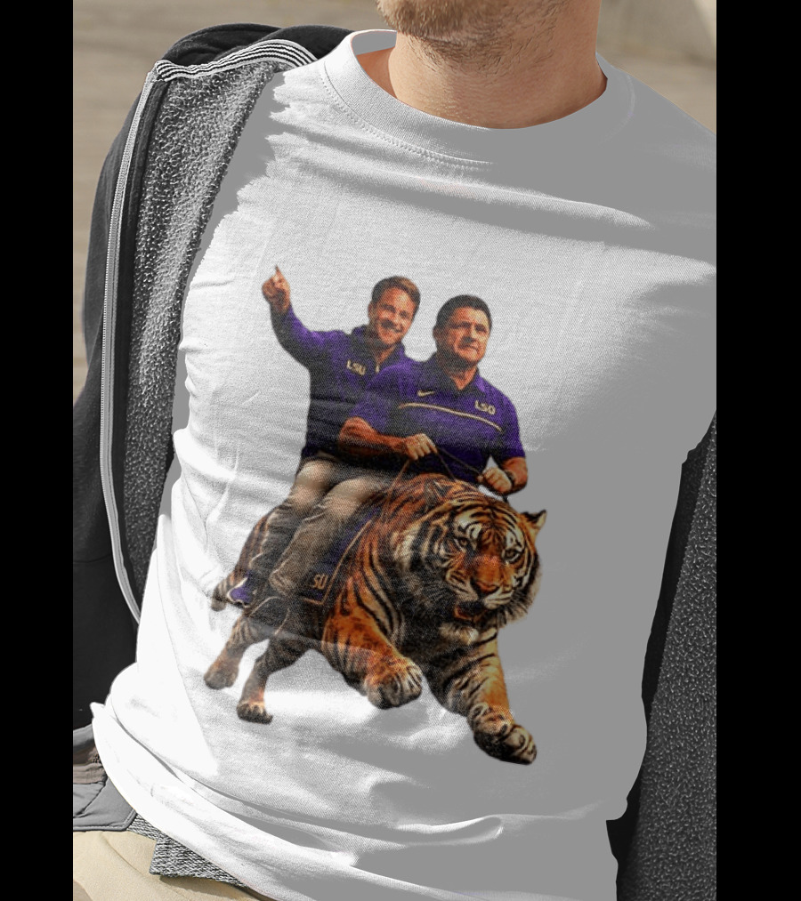 Bayou Brothers Tiger Riding LSU Coach Ed Orgeron Vs Kim Mulkey T-Shirt
