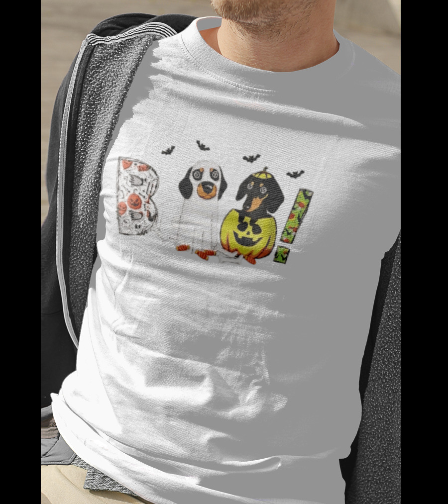 Boo Halloween Cartoon Dachshunds Ghost Costume Pumpkin T-Shirt