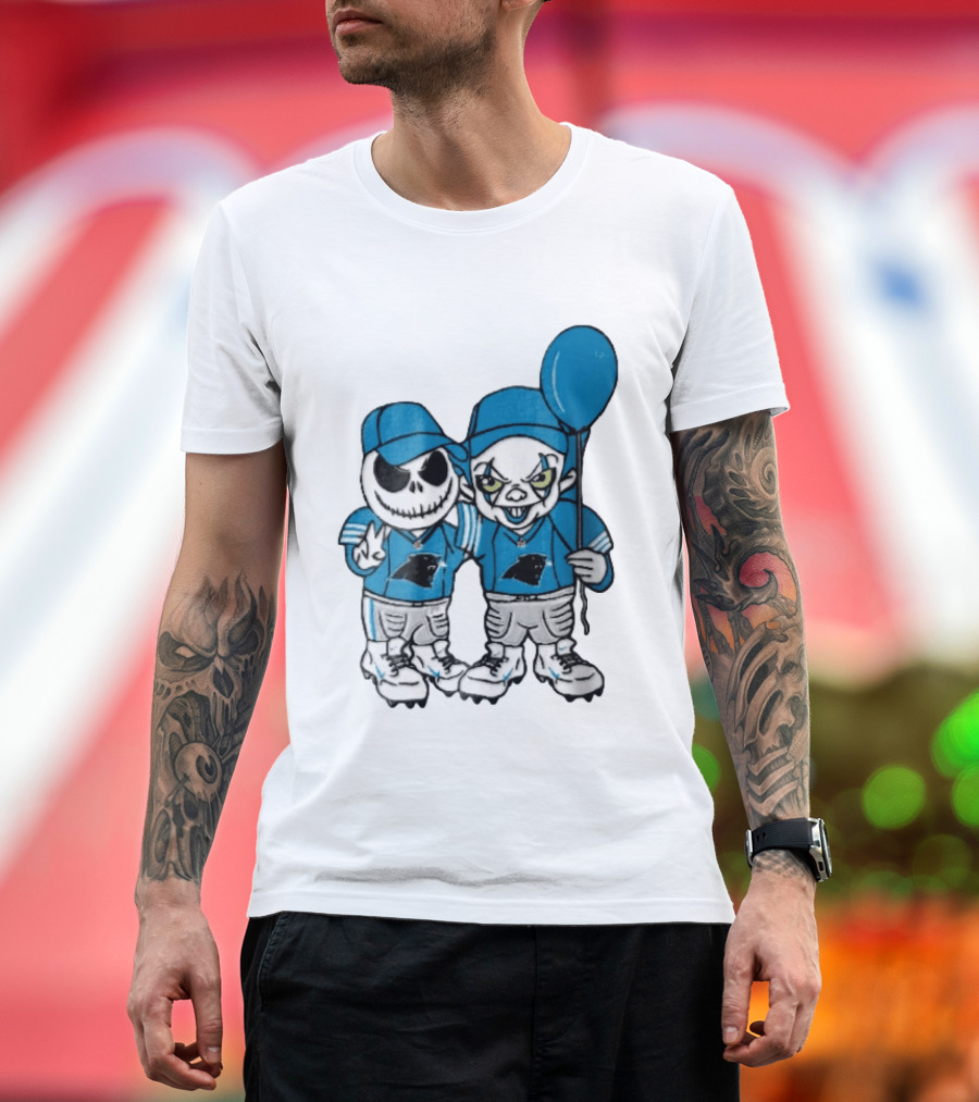 Carolina Panthers Jack Skellington Pennywise Blue Balloon Cartoon T-Shirt