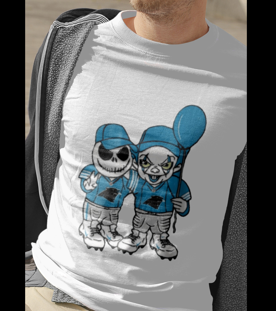 Carolina Panthers Jack Skellington Pennywise Blue Balloon Cartoon T-Shirt