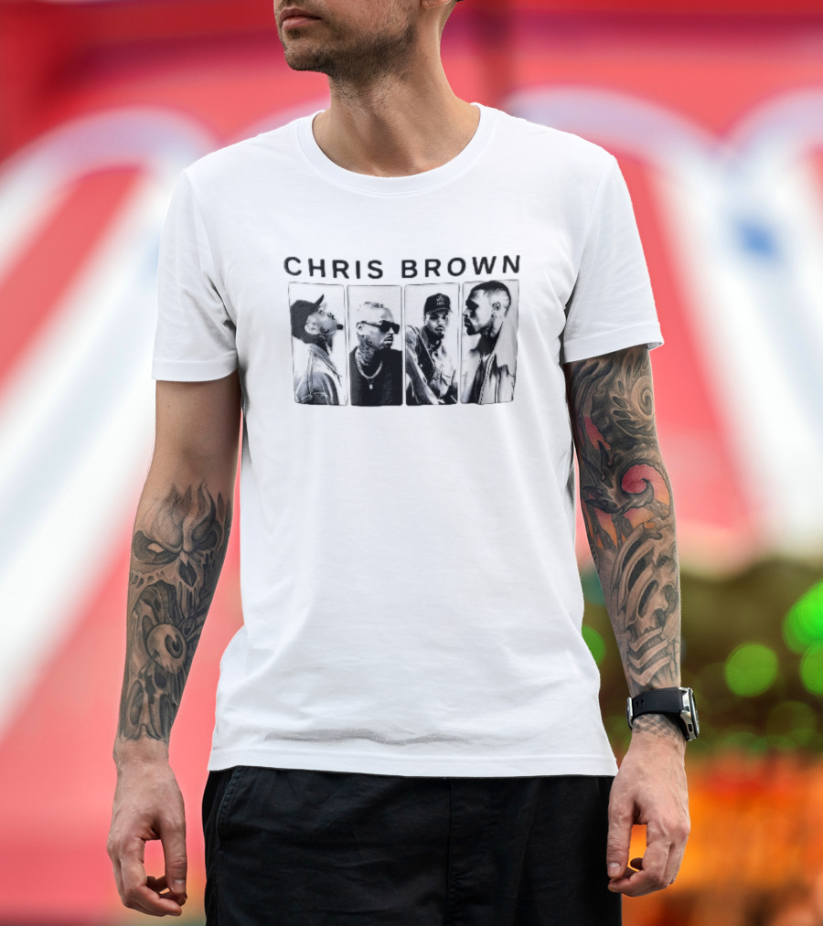 Chris Brown Four Panel Black White Photo T-Shirt