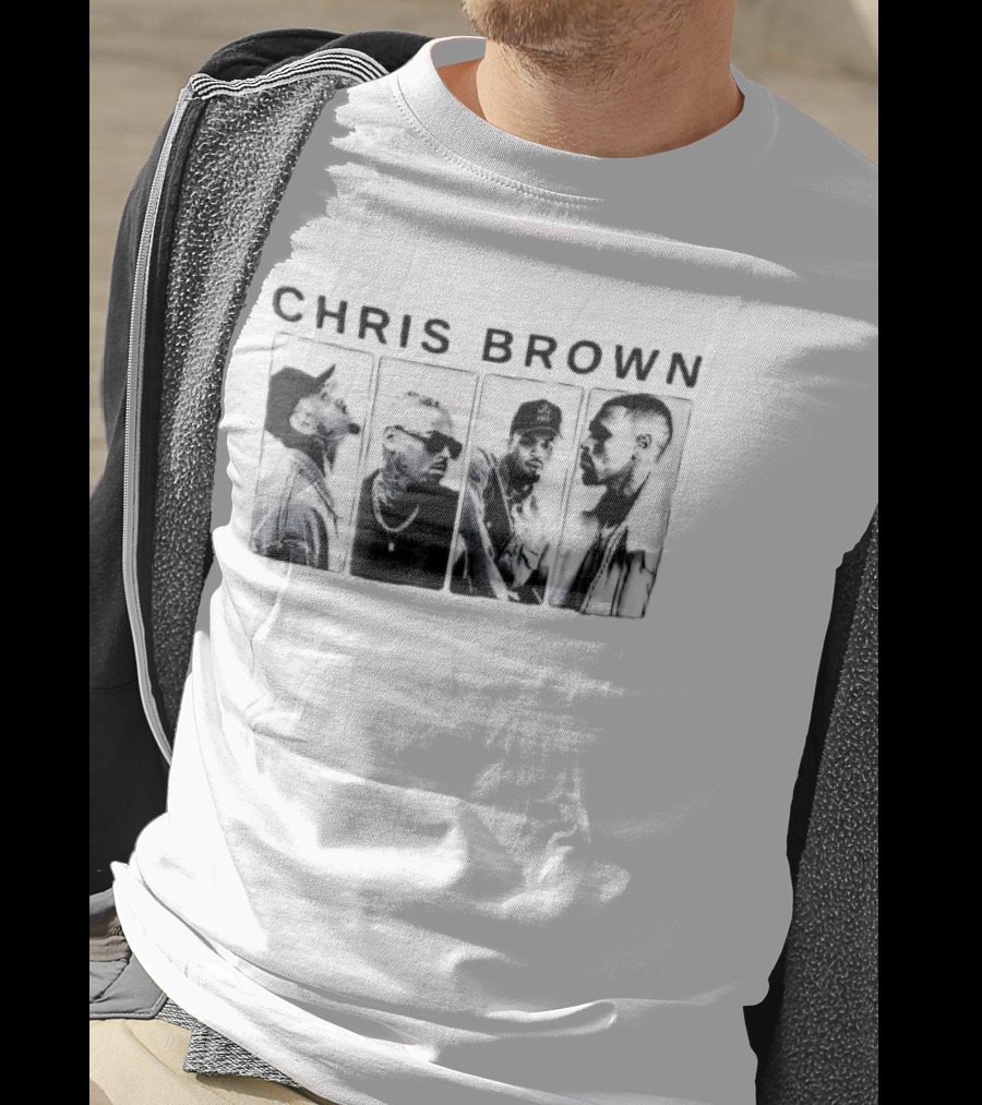 Chris Brown Four Panel Black White Photo T-Shirt