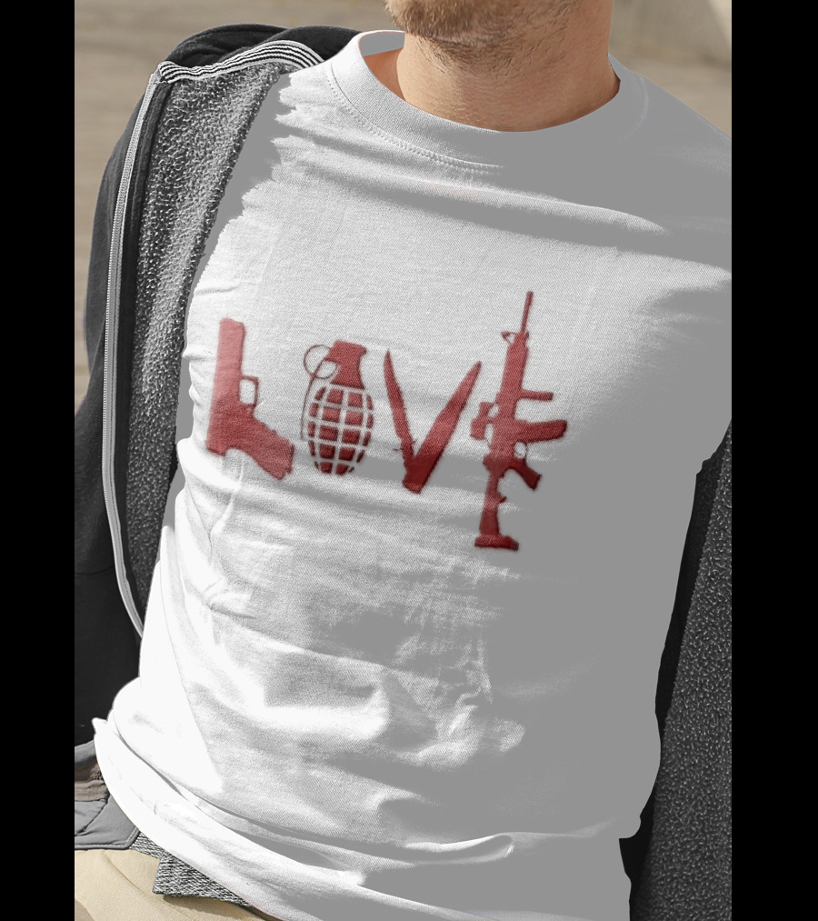 Love Red Pistol Grenade Knife Assault Rifle Weapons T-Shirt
