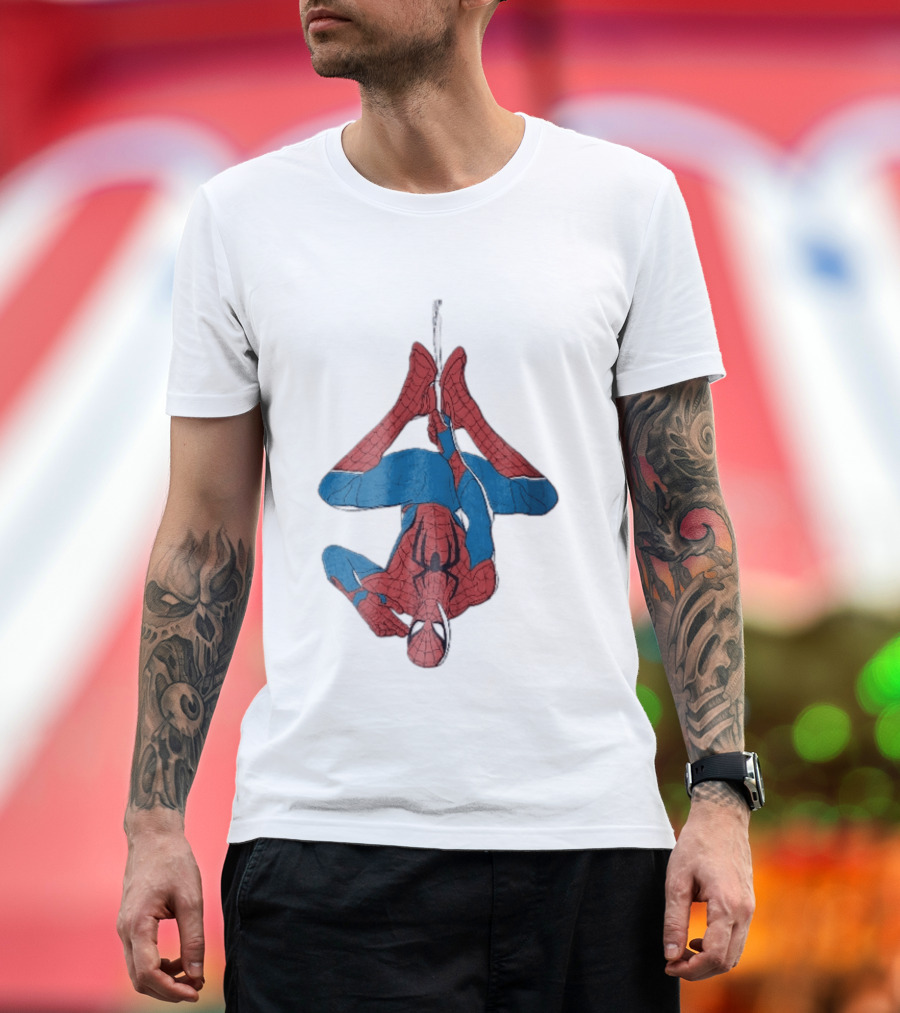 Marvel Spider Man Upside Down Hanging Web Cartoon T-Shirt