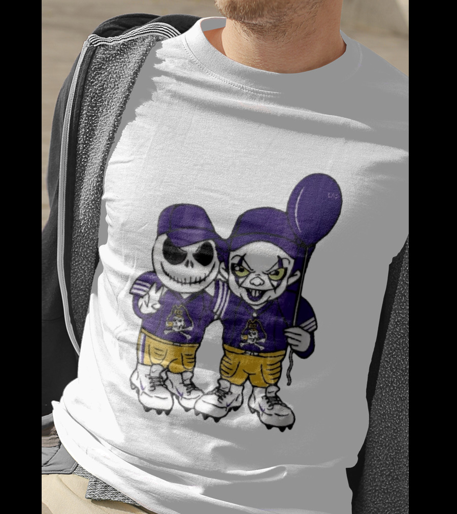 East Carolina Pirates NCAA Jack Skellington Pennywise Clown Purple Balloon T-Shirt