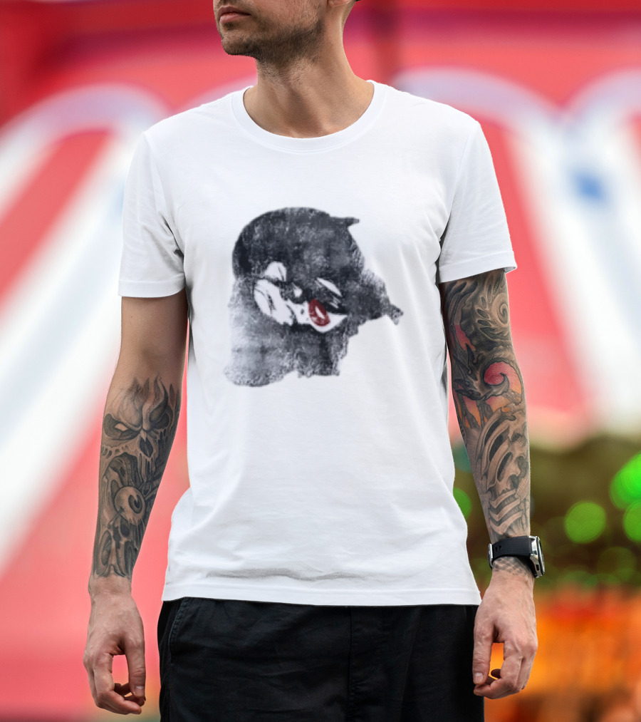 Nessa Barrett Tough Love Off The Shoulder Monochrome Red Lips Sketch T-Shirt