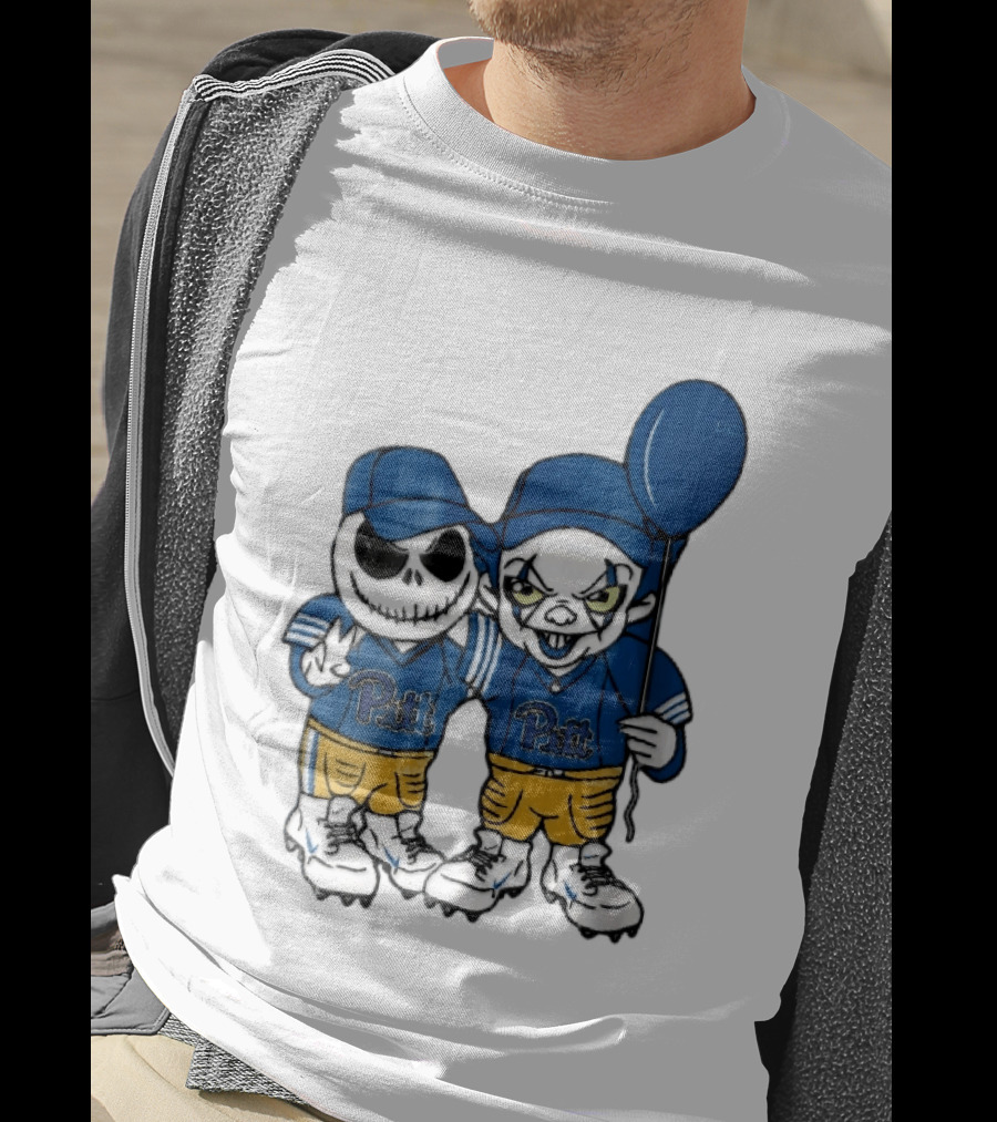 Pittsburgh Panthers NCAA Football Jack Skellington Clown Cartoon Players Blue Balloon T-Shirt