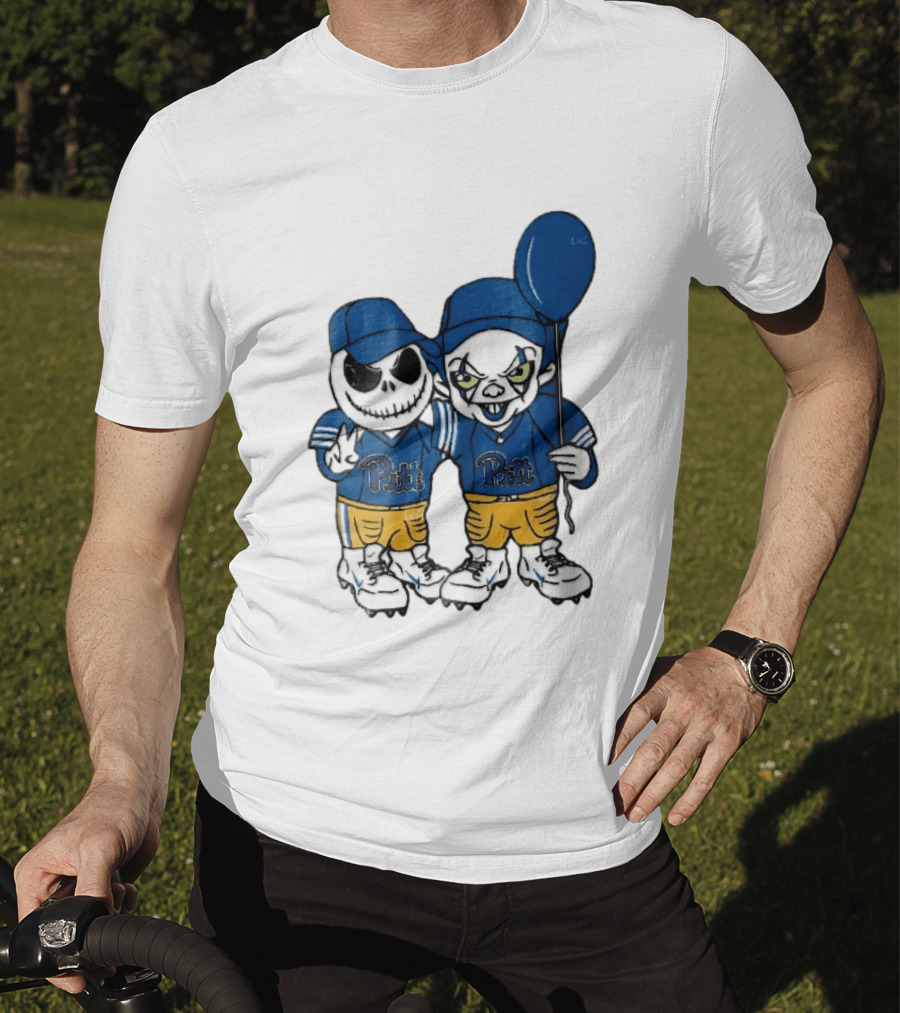 Pittsburgh Panthers NCAA Football Jack Skellington Clown Cartoon Players Blue Balloon T-Shirt