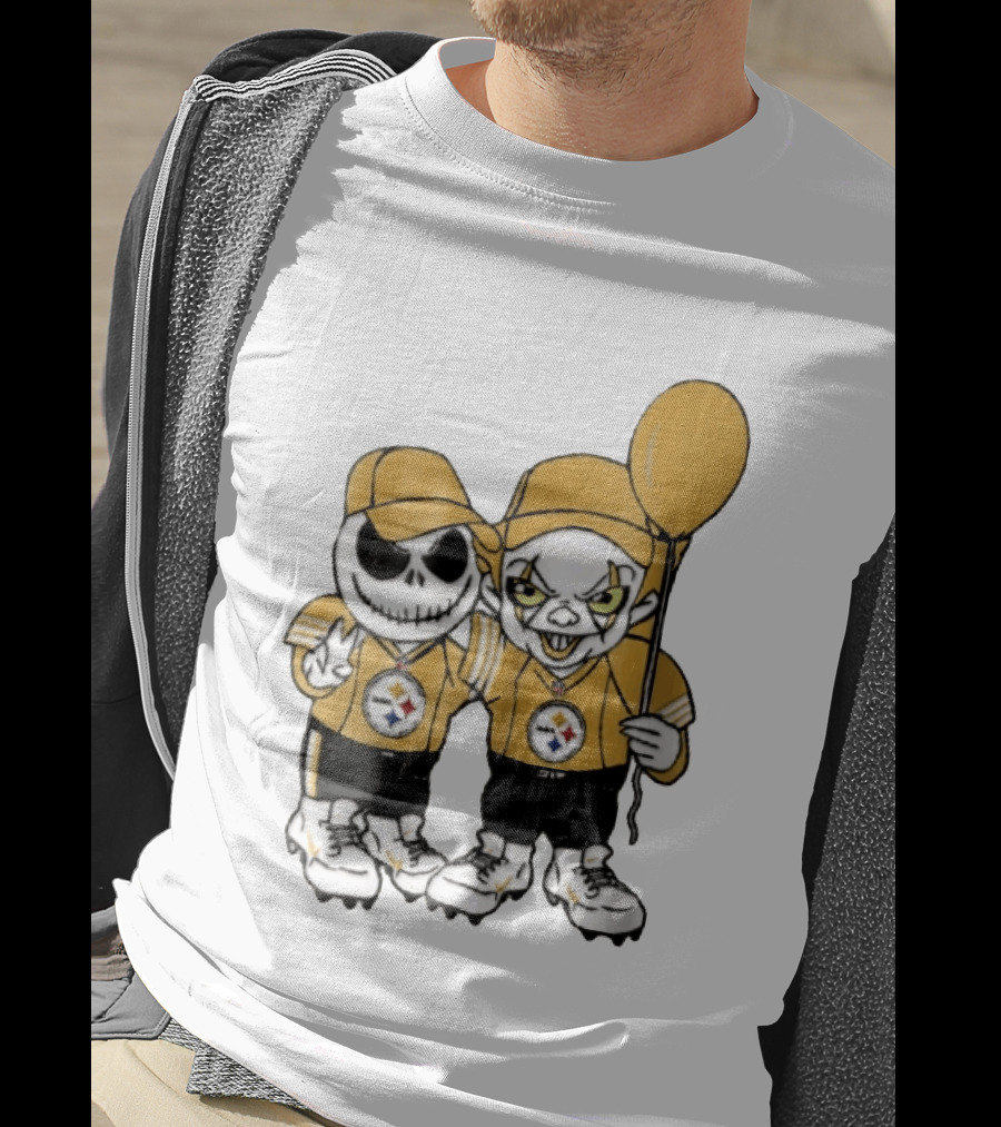 Pittsburgh Steelers Jack Skellington Pennywise Yellow Balloon NFL Cartoon Duo T-Shirt