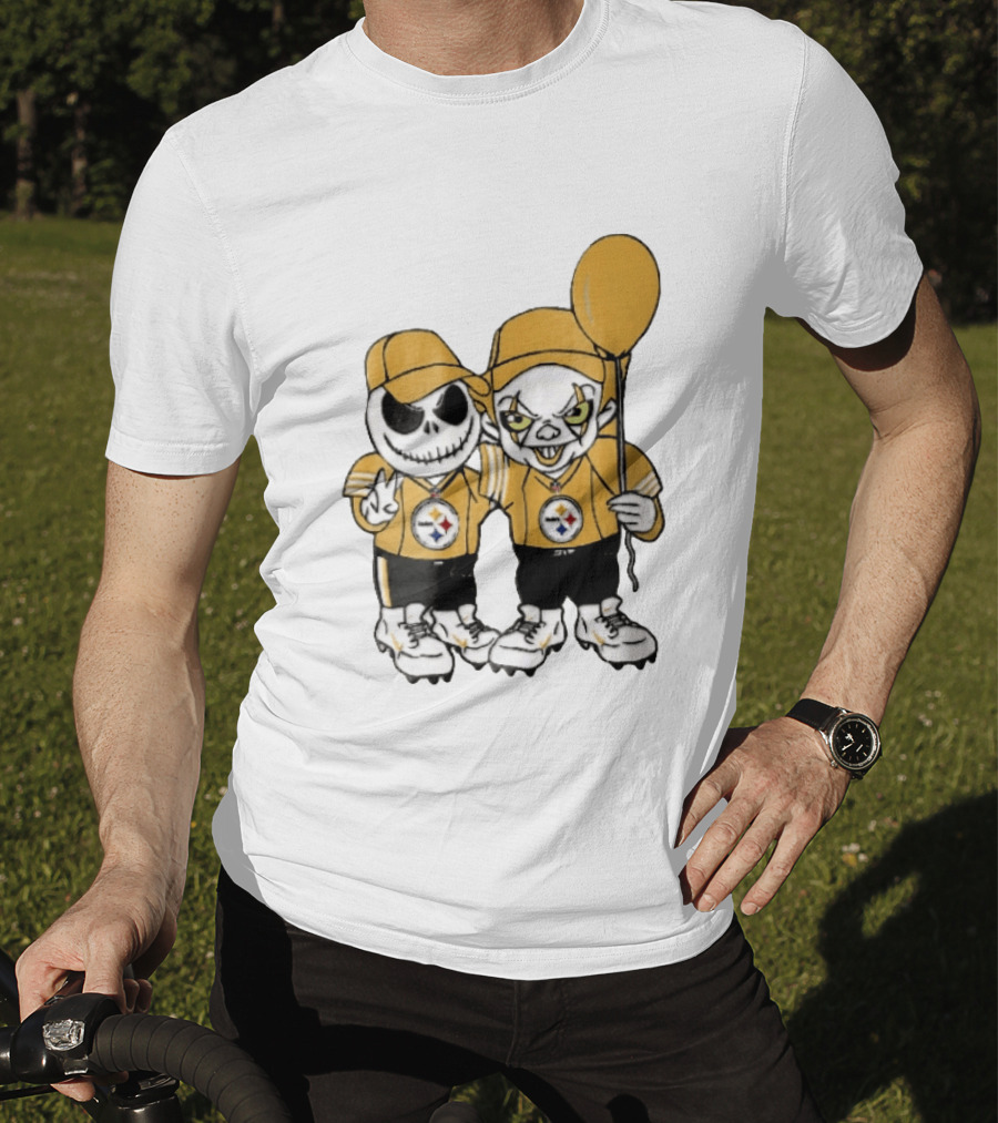 Pittsburgh Steelers Jack Skellington Pennywise Yellow Balloon NFL Cartoon Duo T-Shirt
