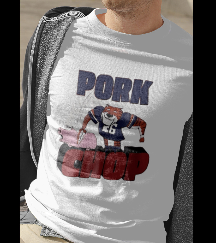 Pork Chop Cartoon Tiger 26 Football Player Hitting Pig T-Shirt