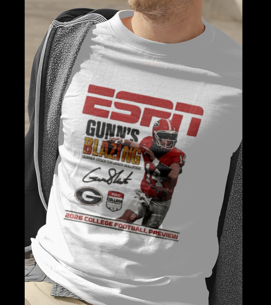 ESPN Gunn's Blazing Georgia Bulldogs 2026 College Football Preview Gunner Stockton T-Shirt
