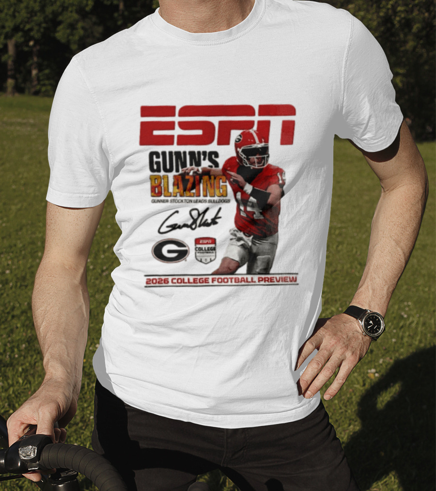 ESPN Gunn's Blazing Georgia Bulldogs 2026 College Football Preview Gunner Stockton T-Shirt