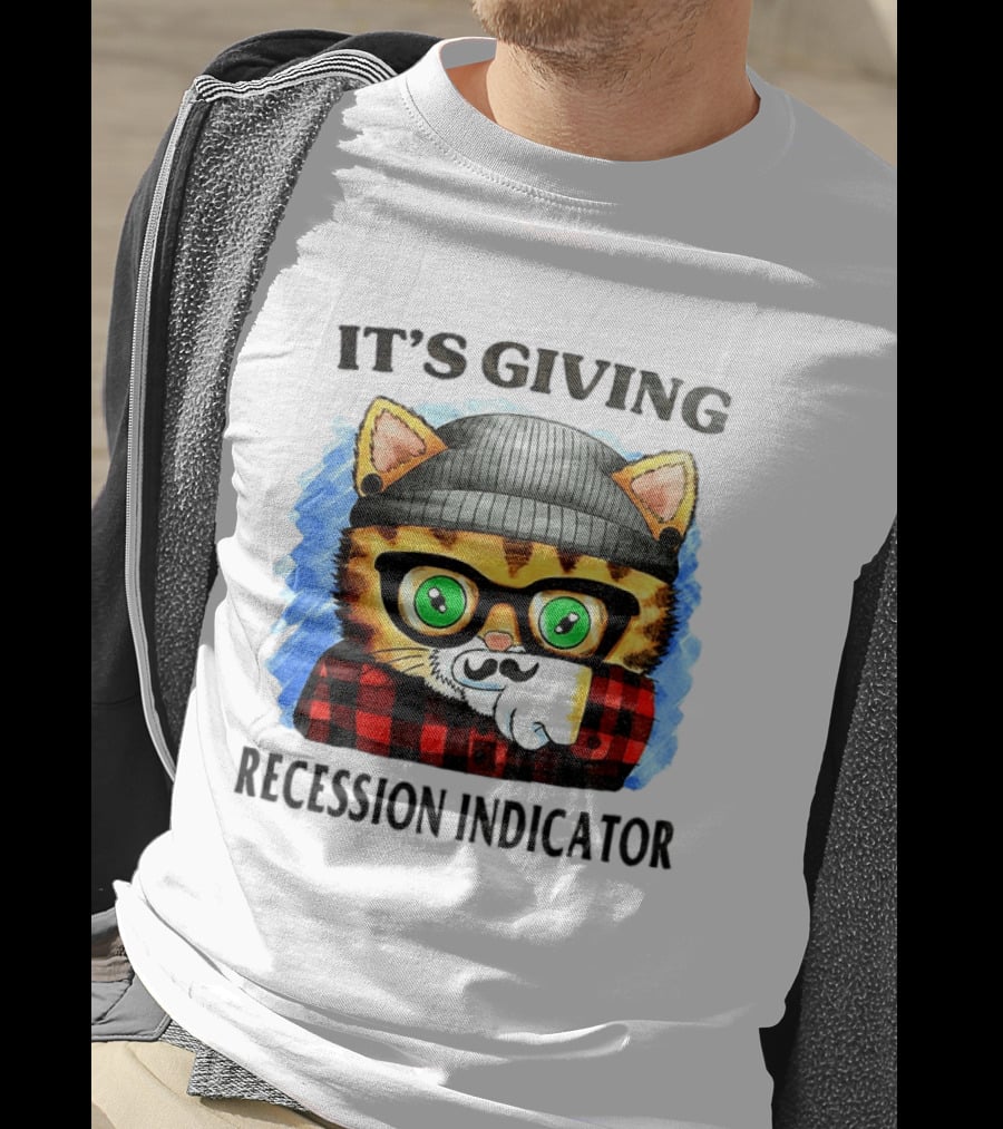 Hipster Cat Glasses Beanie Flannel It's Giving Recession Indicator T-Shirt