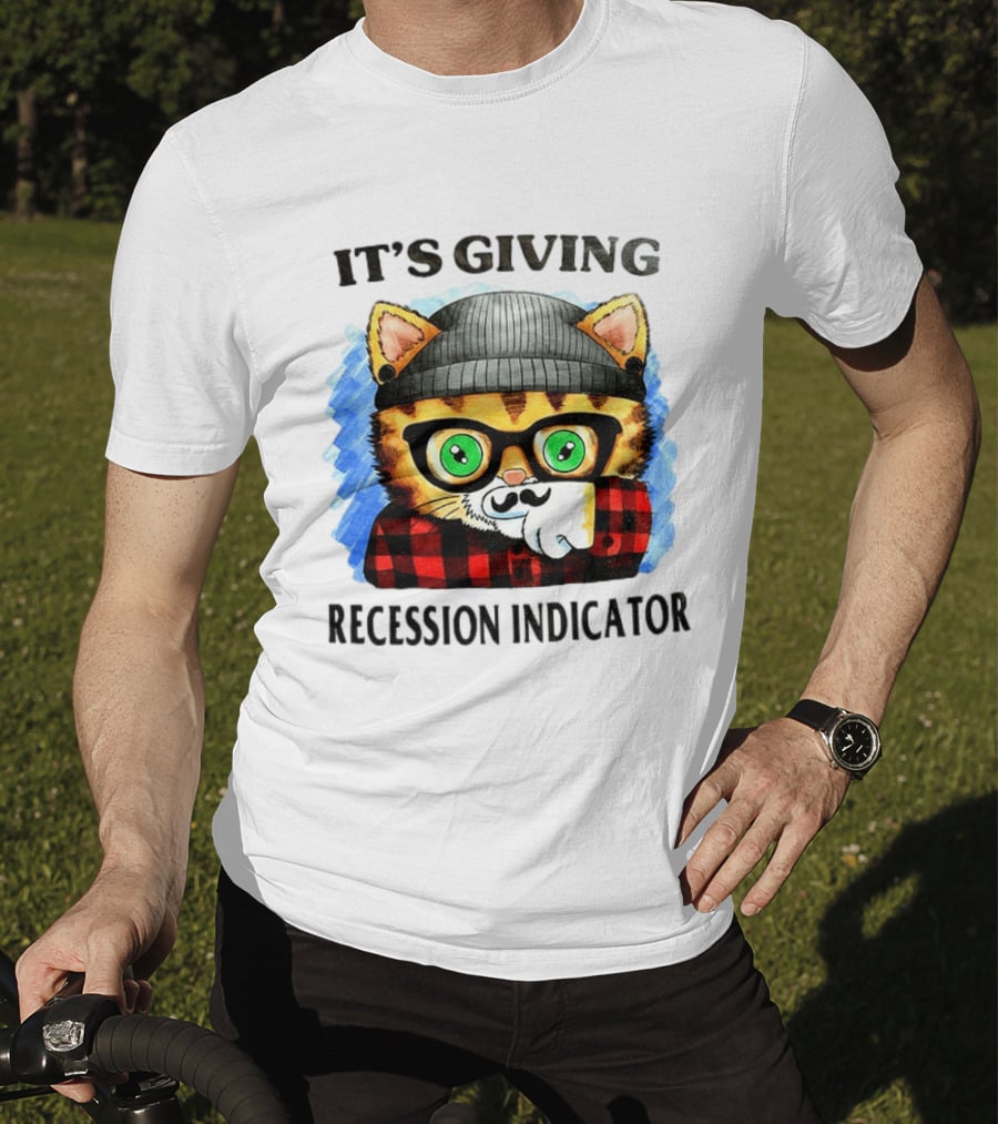 Hipster Cat Glasses Beanie Flannel It's Giving Recession Indicator T-Shirt
