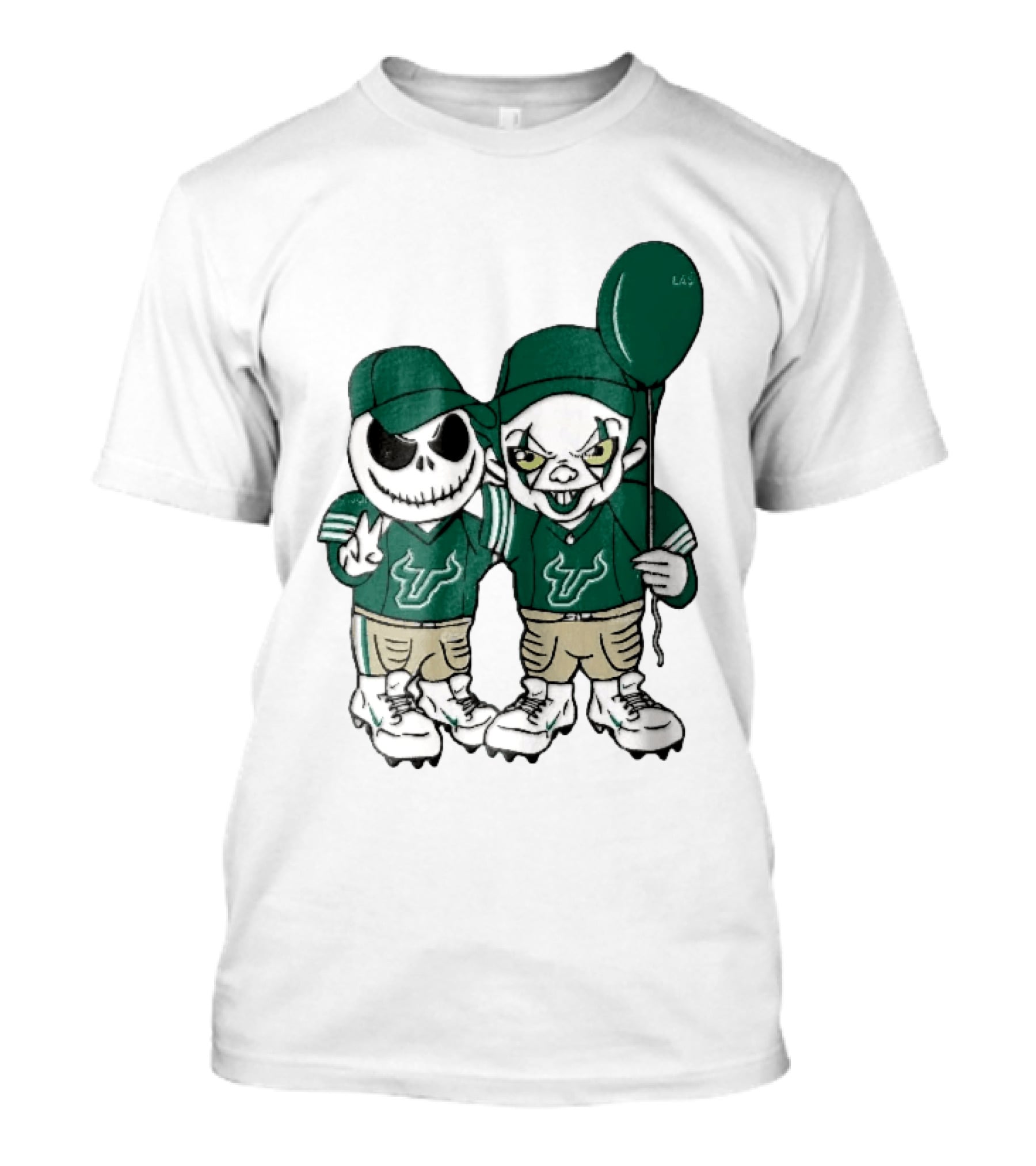 South Florida Bulls Skeleton And Evil Clown With Balloon NCAA Cartoon T-Shirt