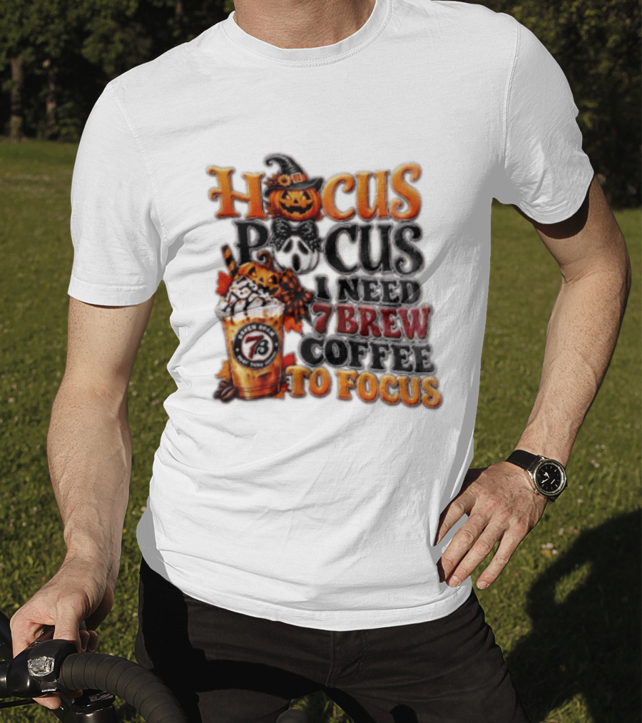 Hocus Pocus I Need 7 Brew Coffee To Focus Halloween Pumpkin Jack O' Lantern Drink T-Shirt