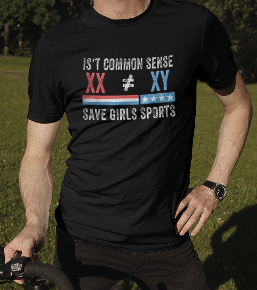 Is Common Sense Xx Xy Save Girls Sports Red And Blue Patriotic Stars Stripes Distressed T-Shirt