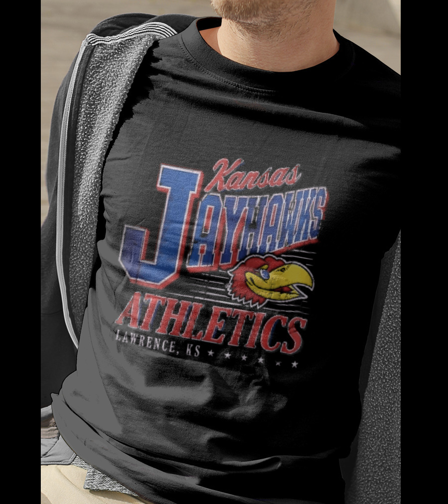 Kansas Jayhawks Athletics Lawrence KS Distressed Bird Head Stars T-Shirt