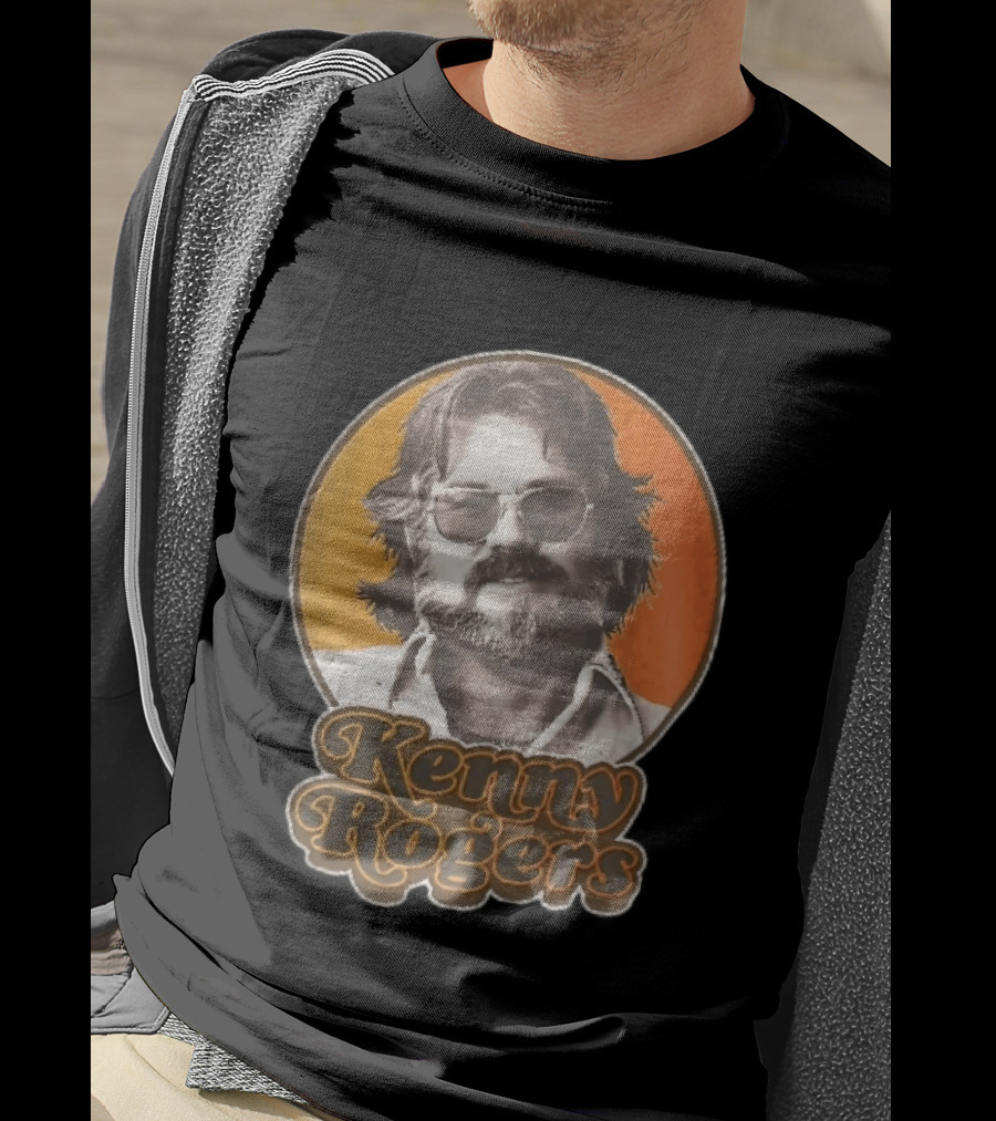Kenny Rogers Retro Sunglasses Beard 70s Style Orange T-Shirt