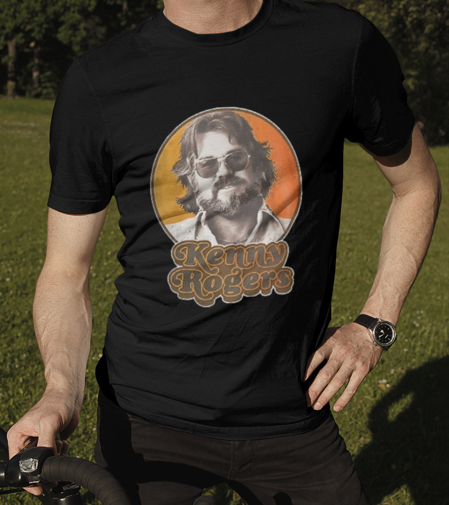 Kenny Rogers Retro Sunglasses Beard 70s Style Orange T-Shirt