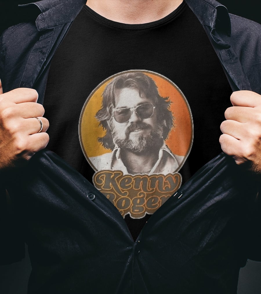 Kenny Rogers Retro Sunglasses Beard 70s Style Orange T-Shirt