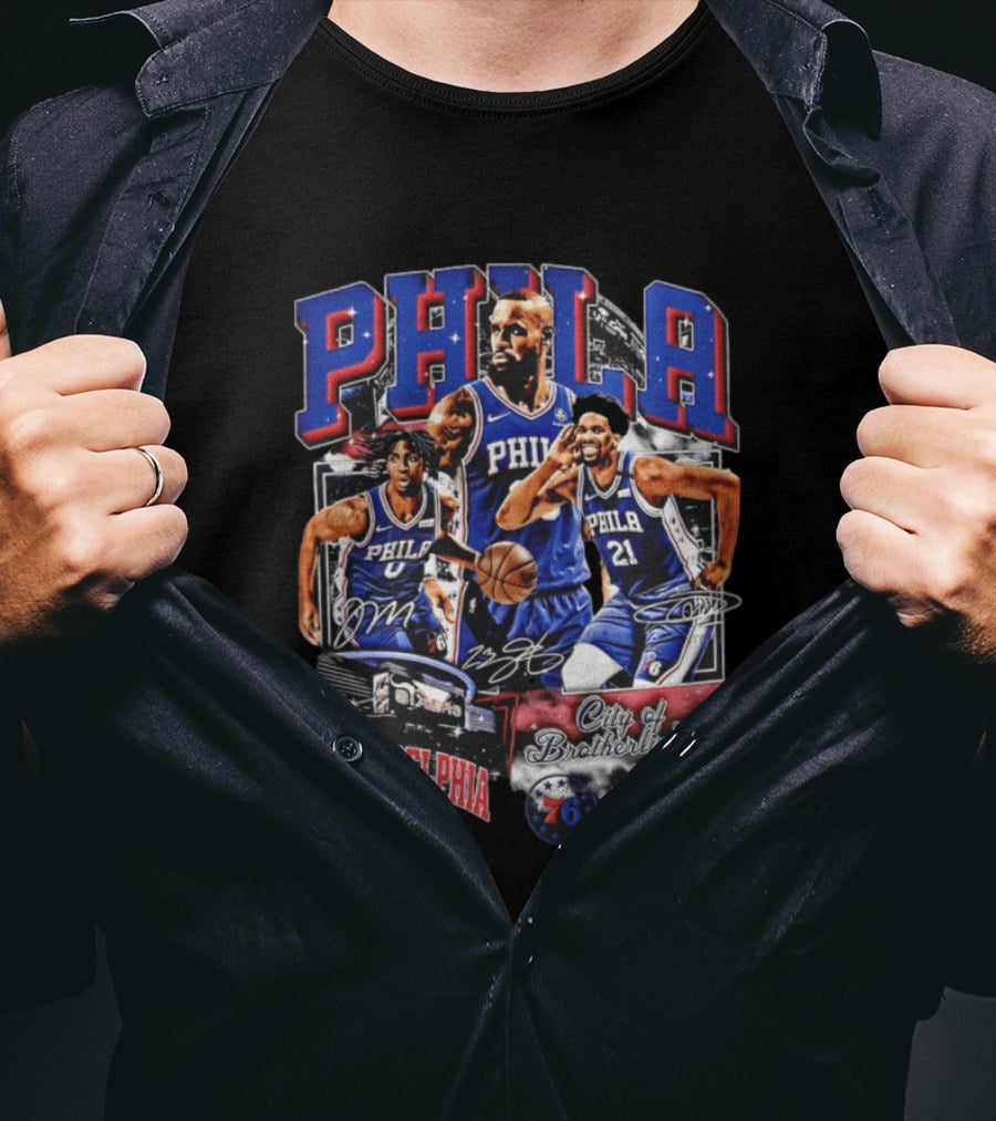 Phila Philadelphia 76ers City Of Brotherly Love LeBron James Joel Embiid Tyrese Maxey T-Shirt