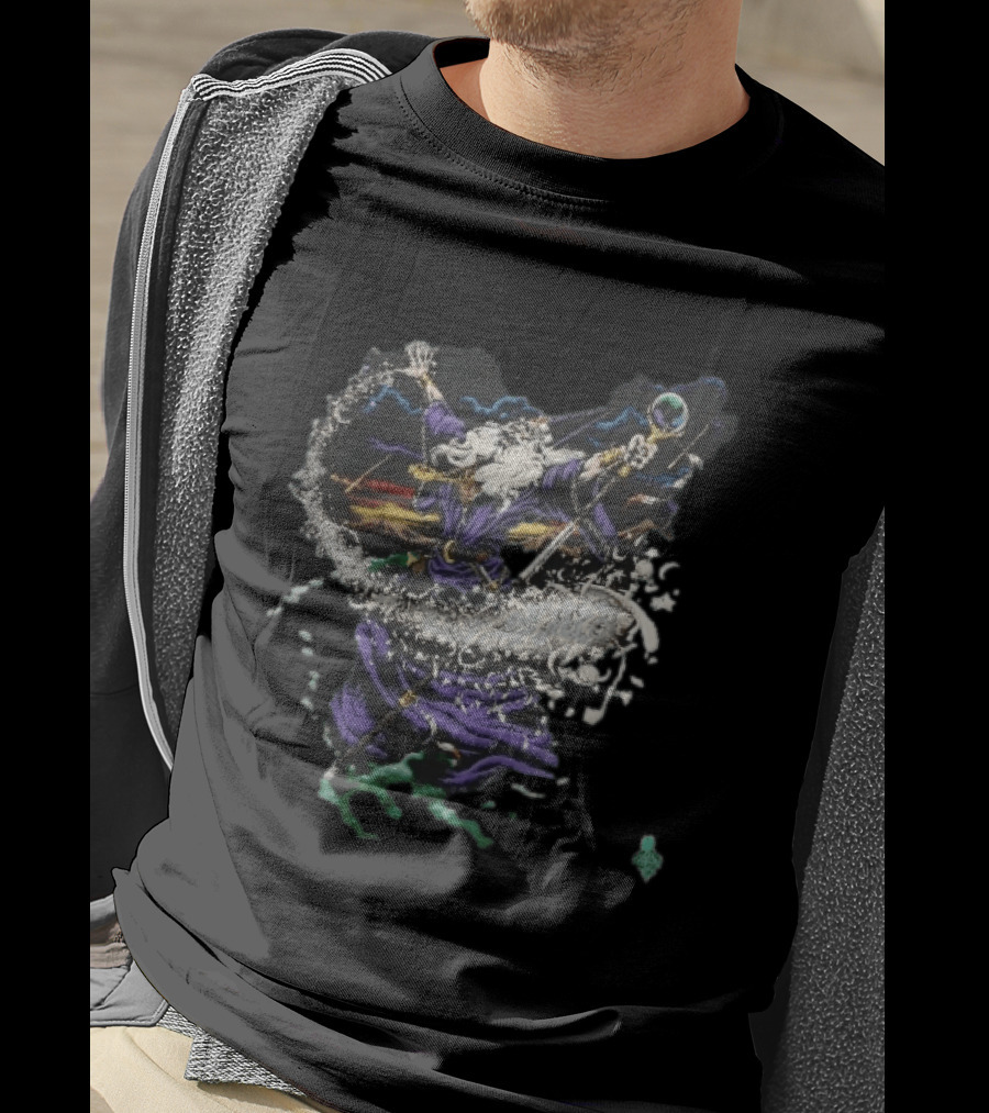 Liquid Blue 1994 Wizard Casting Magic Stars Celestial Staff T-Shirt