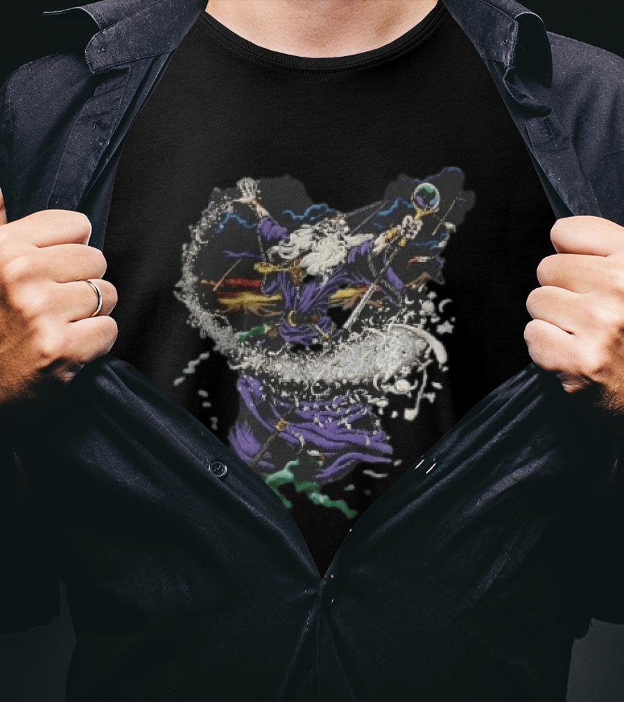 Liquid Blue 1994 Wizard Casting Magic Stars Celestial Staff T-Shirt
